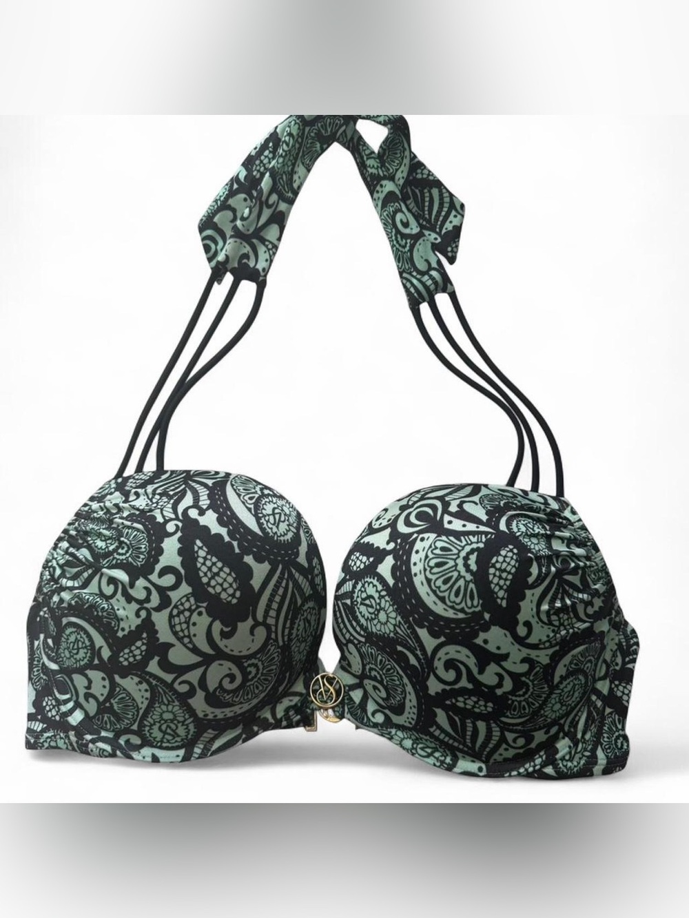 Victoria's Secret Mint Green and Black Paisley Push-Up Bikini Top